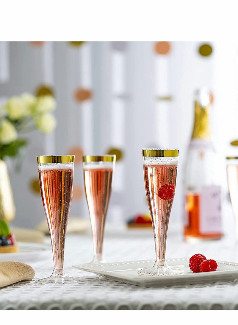 KASTWAVE Plastic Drink Flutes Disposable, Gold Rim Gold Glitter Plastic Drink Flutes Disposable for Parties Clear Plastic Cups, drinks Glasses, Wedding and Shower Party Supplies (12） - Image 3