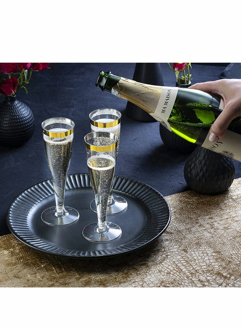 KASTWAVE Plastic Drink Flutes Disposable, Gold Rim Gold Glitter Plastic Drink Flutes Disposable for Parties Clear Plastic Cups, drinks Glasses, Wedding and Shower Party Supplies (12） - Image 5