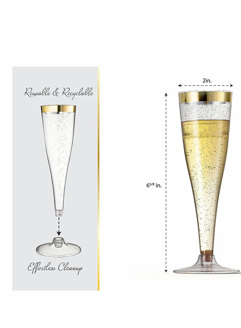 KASTWAVE Plastic Drink Flutes Disposable, Gold Rim Gold Glitter Plastic Drink Flutes Disposable for Parties Clear Plastic Cups, drinks Glasses, Wedding and Shower Party Supplies (12） - Image 2