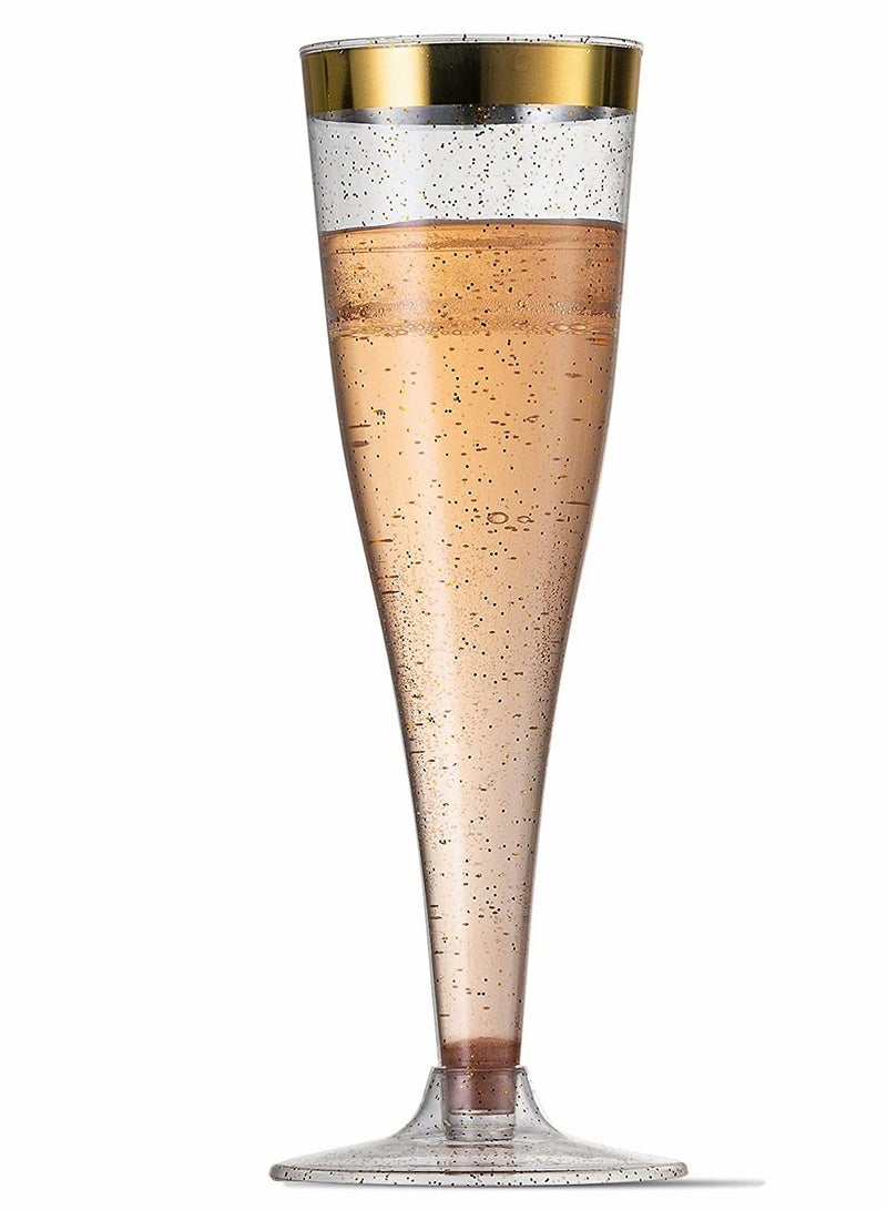 KASTWAVE Plastic Drink Flutes Disposable, Gold Rim Gold Glitter Plastic Drink Flutes Disposable for Parties Clear Plastic Cups, drinks Glasses, Wedding and Shower Party Supplies (12） - Image 4