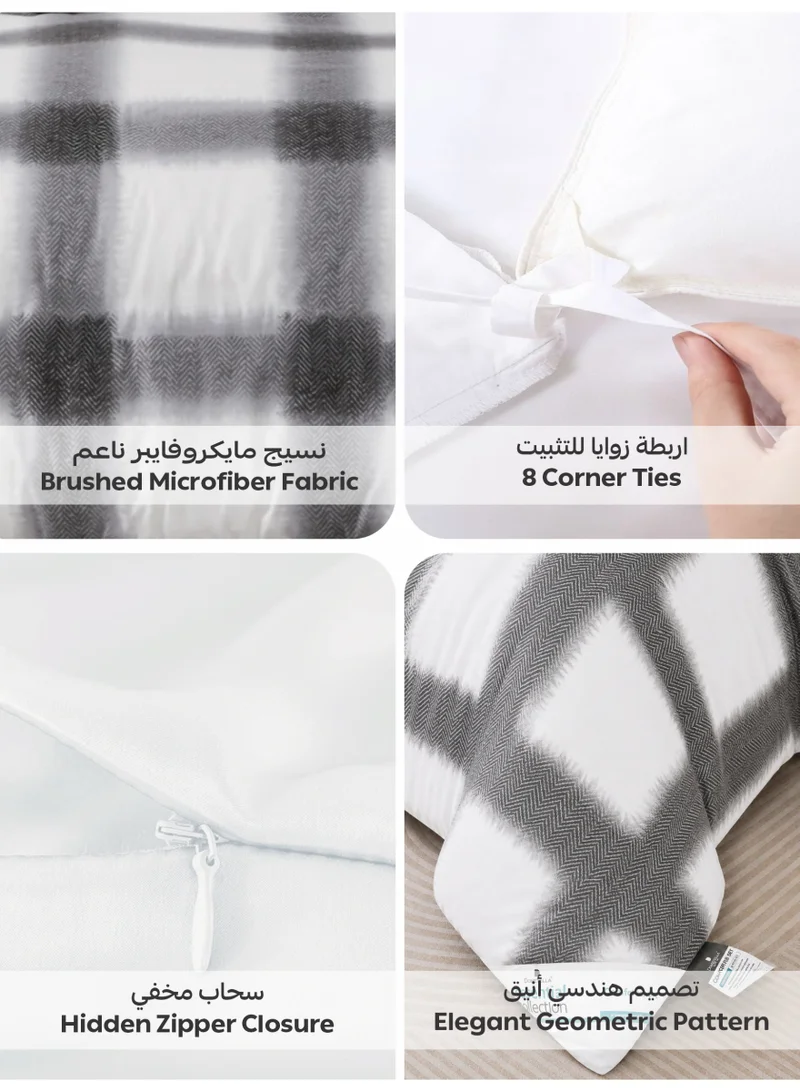 Donetella QUEEN (180x200 cm) Printed Duvet Set, Queen Size Fits 180x200 cm - 4-Pcs Bed Set, Brushed Microfiber Fabric - 1 Duvet Cover, 1 Fitted Sheet, 1 Pillow Shams, 1 Pillowcases (Filler Not Included)  | Best Price UAE
