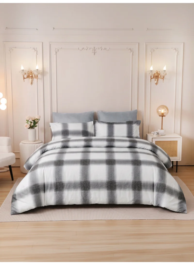 Printed Duvet Set, Queen Size Fits 180x200 cm - 4-Pcs Bed Set, Brushed Microfiber Fabric - 1 Duvet Cover, 1 Fitted Sheet, 1 Pillow Shams, 1 Pillowcases (Filler Not Included)