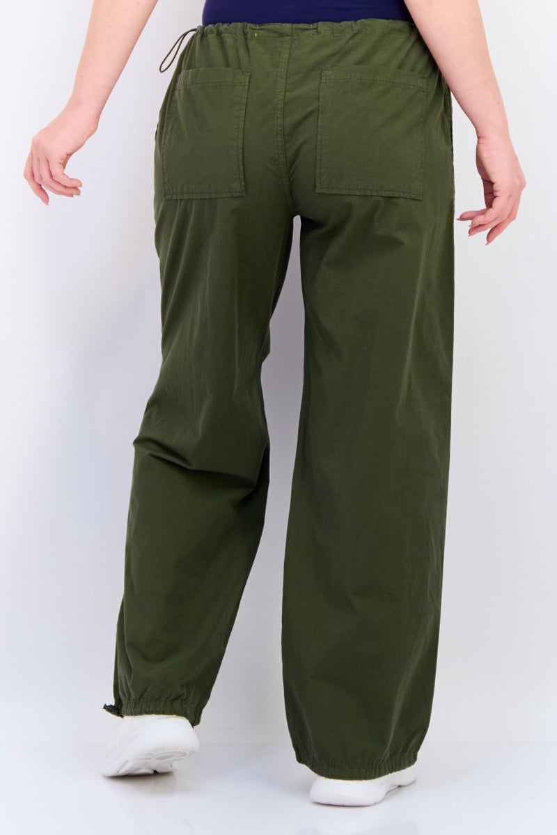 KOTON Women Regular Fit Solid Straight Leg Pants, Olive - Image 3