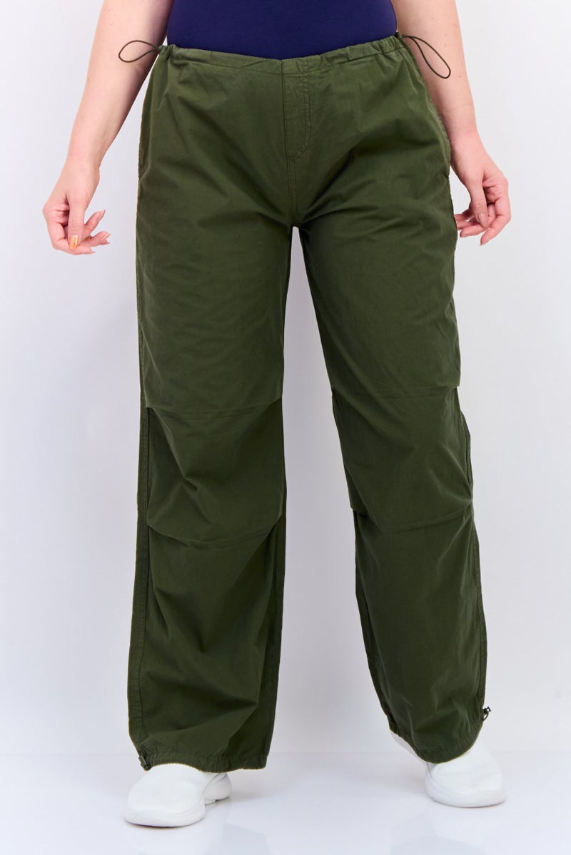 KOTON Women Regular Fit Solid Straight Leg Pants, Olive - Image 1