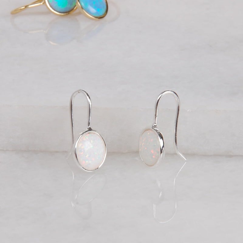 Humble Chic NY Opal Earrings for Women - 925 Sterling Silver Plated Created White Opal Jewelry for Women, Humble Chic Dainty Small Stone Dangly Earrings - Simple Drop Dangle - Dangles for Brides or Bridesmaid - Image 3