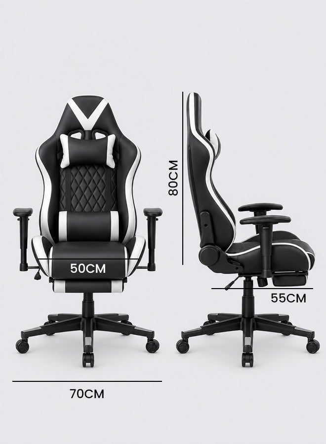 keke Racing Style Gaming Chair with Footrest & Lumbar Support – Ergonomic PU Leather High-Back Recliner for PC & Office, White & Black - Image 5