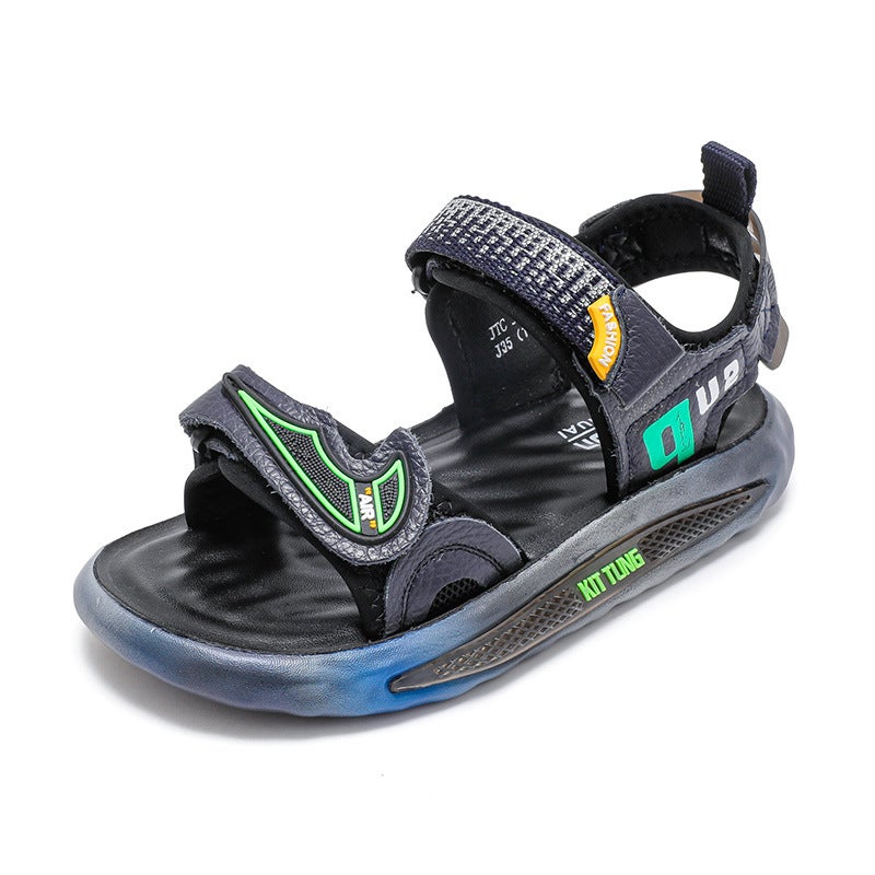 Boys Sandals Summer Genuine Leather Korean Style Open Toe Children'S Shoes Big Children'S Little Boy'S Beach Shoes Trendy - Image 1