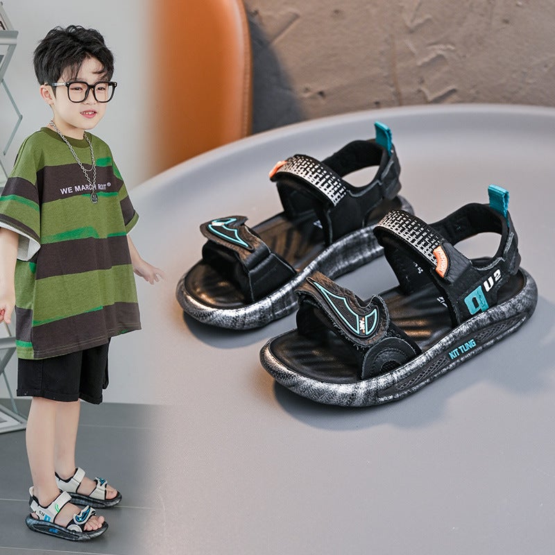 Boys Sandals Summer Genuine Leather Korean Style Open Toe Children'S Shoes Big Children'S Little Boy'S Beach Shoes Trendy - Image 2