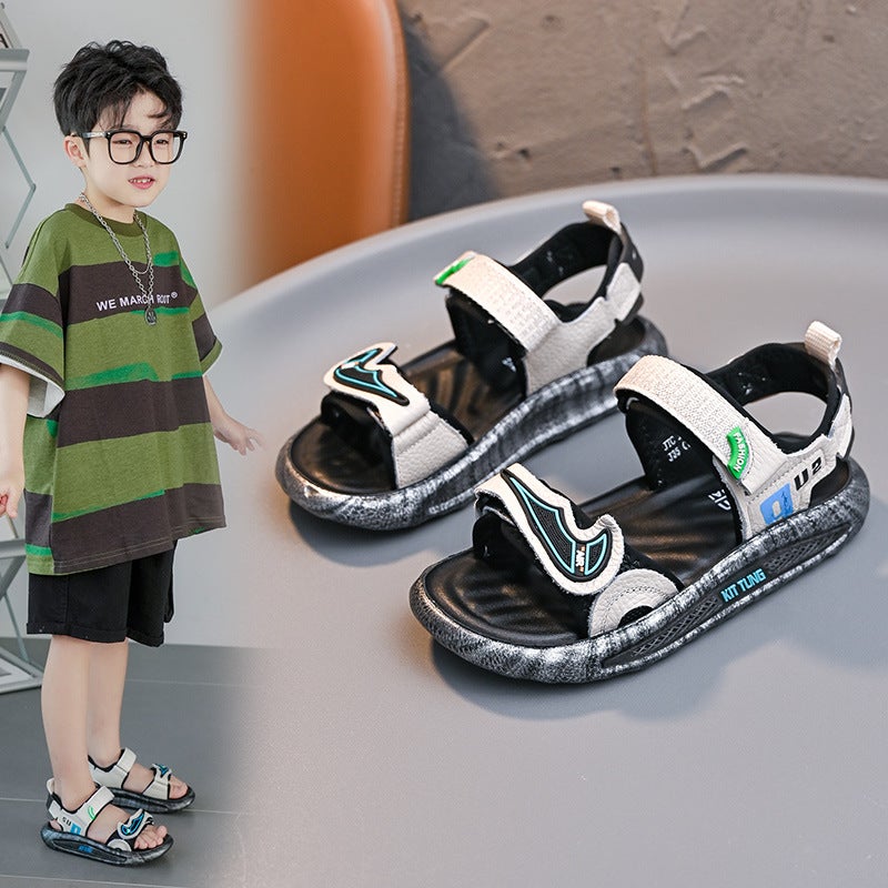 Boys Sandals Summer Genuine Leather Korean Style Open Toe Children'S Shoes Big Children'S Little Boy'S Beach Shoes Trendy - Image 3