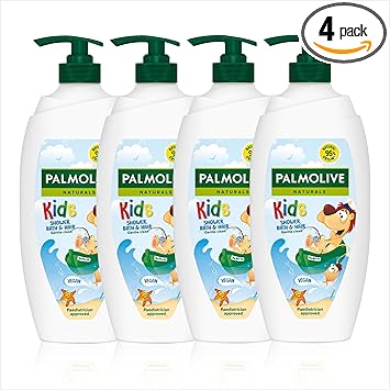Palmolive Naturals Kids Shower Gel 4x750ml pump vitamin E body wash to nourish skin leaves skin feeling soft with plantbased almond milk ingredients of 95 natural origin - Image 1