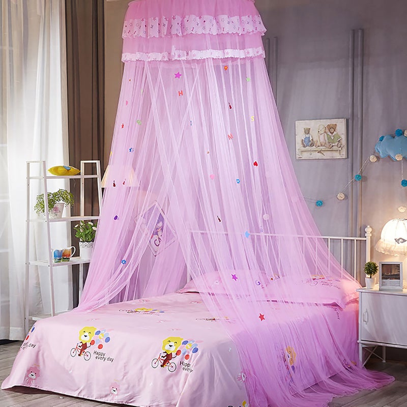 Round Canopy Lace Princess Style Mosquito Net Bed Curtain for Children Bed (Pink) - Image 3