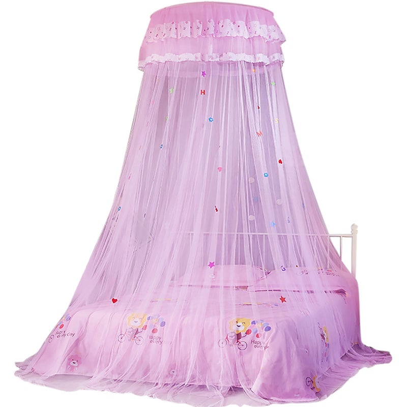 Round Canopy Lace Princess Style Mosquito Net Bed Curtain for Children Bed (Pink) - Image 1