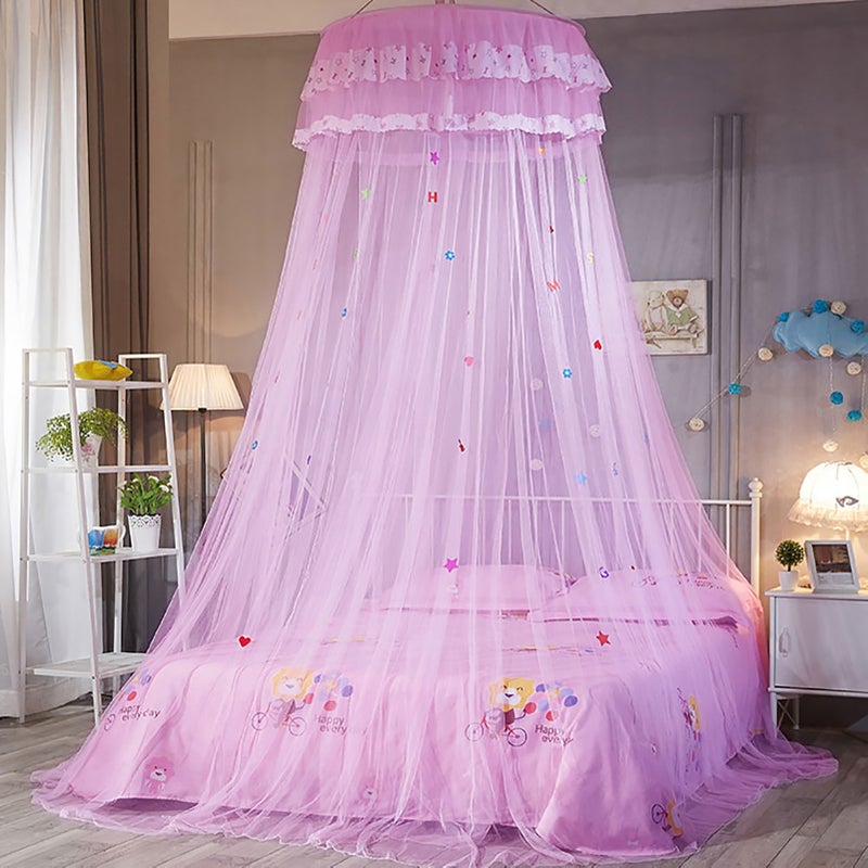 Round Canopy Lace Princess Style Mosquito Net Bed Curtain for Children Bed (Pink) - Image 2