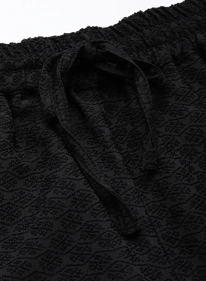 Freehand  Black Textured Wide Leg Trousers for Women | Best Price UAE