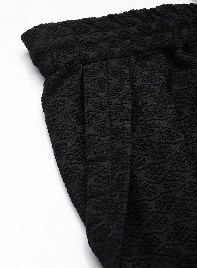 Freehand  Black Textured Wide Leg Trousers for Women | Best Price UAE