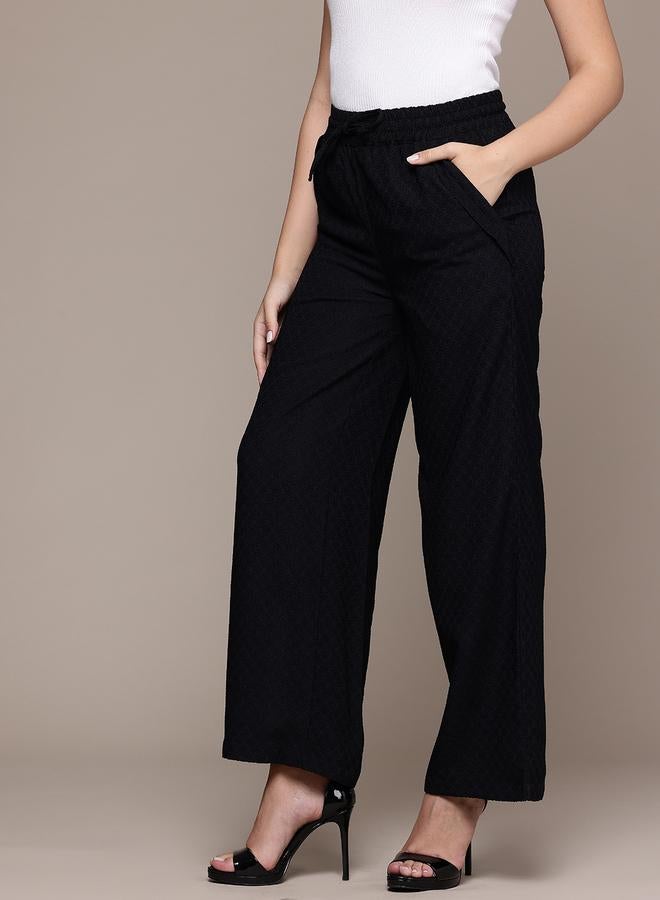 Freehand Black Textured Wide Leg Trousers - Image 2