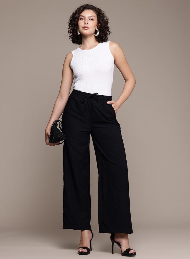 Freehand Black Textured Wide Leg Trousers - Image 4