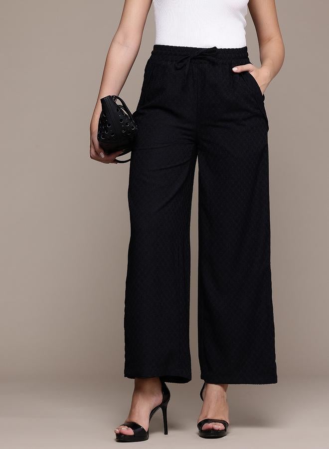 Freehand Black Textured Wide Leg Trousers - Image 1