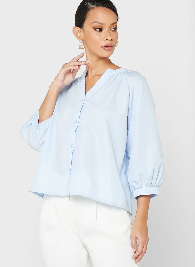 ELLA V Neck Button Down Shirt