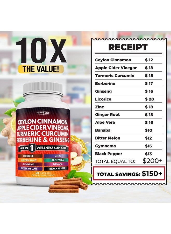 New Age Ceylon Cinnamon, Turmeric, Apple Cider Vinegar, Ginseng, Aloe Vera, Berberine Plus Banaba, Ginger Root - 120 Count - Image 5