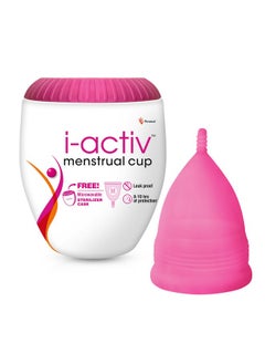 i-activ Menstrual Cup for Women with free sterilizer case | Rash-Free, Leak-Free & Ultra soft Cup with Pouch| 100% Medical Grade Silicone | 8-10 hrs protection (Medium) Pack of 1