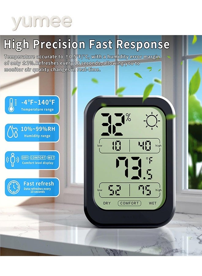يمي مقياس حرارة داخلي ومقياس رطوبة الغرفة، قطعتان من مقياس الرطوبة الرقمي عالي الدقة، تحديث 10 ثوانٍ، شاشة كبيرة، مدة الاستخدام 18 شهرًا، مؤشر طاقة منخفض، للمنزل/الحضانة/الدفيئة - Image 4