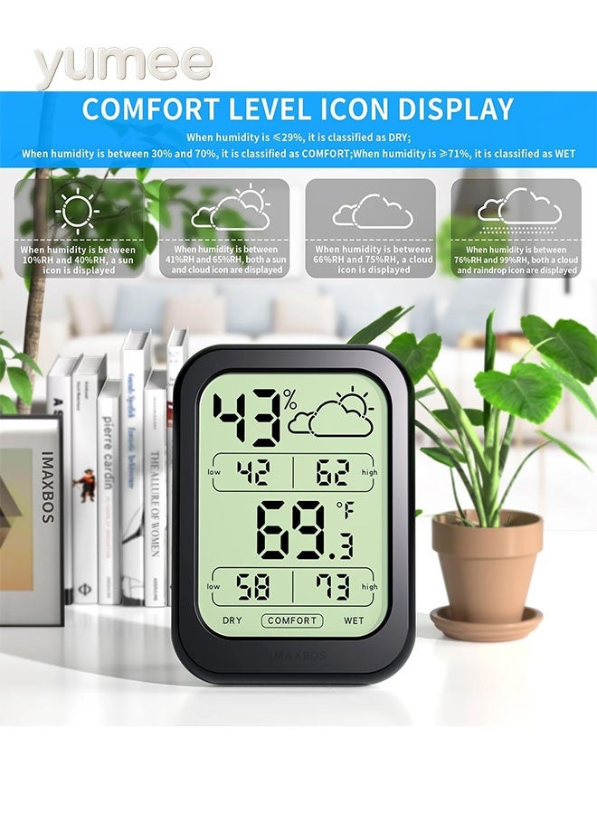 يمي مقياس حرارة داخلي ومقياس رطوبة الغرفة، قطعتان من مقياس الرطوبة الرقمي عالي الدقة، تحديث 10 ثوانٍ، شاشة كبيرة، مدة الاستخدام 18 شهرًا، مؤشر طاقة منخفض، للمنزل/الحضانة/الدفيئة - Image 2