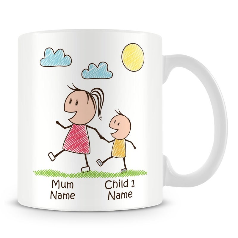 Mummy Mug with Child  Personalise with Names  Gift for Mums
