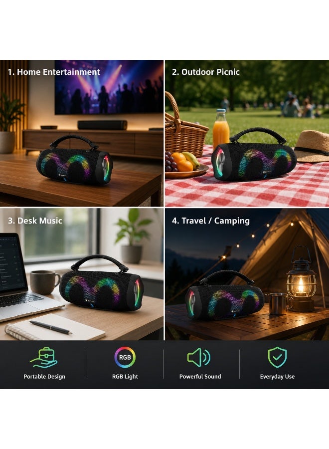 Smartbarry M50 Plus Bluetooth Portable Speaker with Dynamic RGB Lights, 15000mAh Long Lasting Battery, Powerful Deep Bass, TWS Dual Speaker Connection, Wireless Music Player Black - Image 3