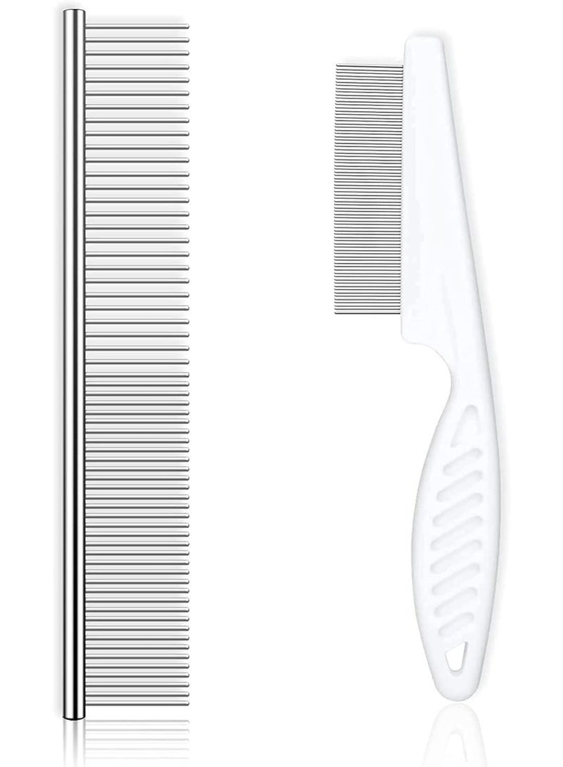 2 Pcs Cat Comb Dog Comb, Pet Flea Comb, Metal Cat Comb with Stainless Steel Teeth and Lice Comb, Prevents Knots and Mats, for Home Grooming Kit, for Long and Short Hair Pets - Image 1