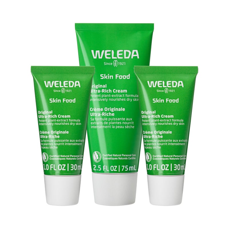 Weleda Skin Food Original Ultra-Rich Body Cream Trio, 3 Piece Set, 2.5 Fluid Ounce (Pack of 1), 1 Fluid Ounce (Pack of 2), Plant Rich Moisturizer and Lip Care with Chamomile and Calendula - Image 1