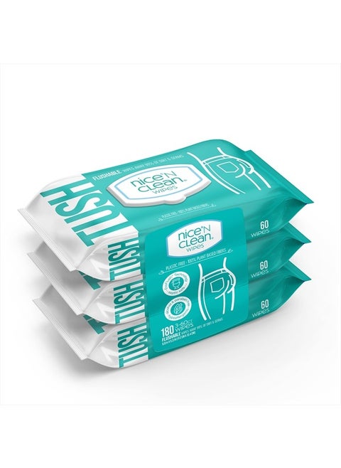 Flushable Wipes Away Dirt & Germs, 3x60ct (180 Wipes)