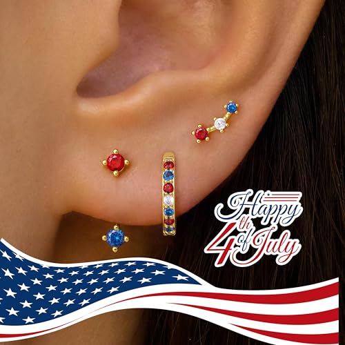Poxtex 4th of July Earrings for Women Outfits Accessories, Fourth of July Deals Independence Day Patriotic Dress Shirts, USA American Flag Red White Blue Hoop Stud Jacket Jewelry - Image 2