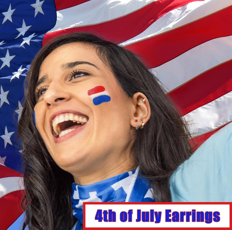 Poxtex 4th of July Earrings for Women Outfits Accessories, Fourth of July Deals Independence Day Patriotic Dress Shirts, USA American Flag Red White Blue Hoop Stud Jacket Jewelry - Image 4