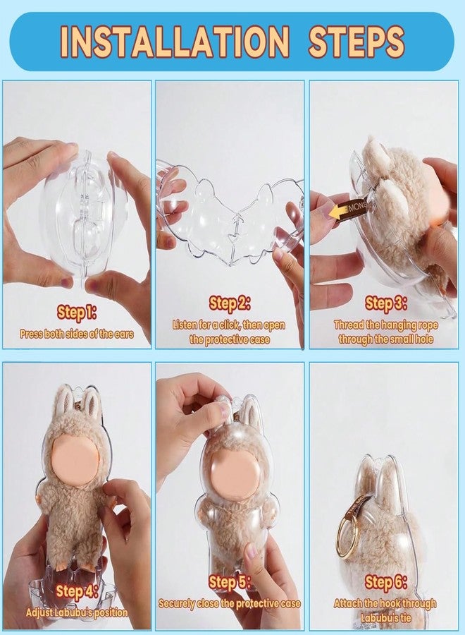 LUCYLANKER Clear Acrylic Display Case for Blind Box Figures, Protective Case for Labubu The Monsters with Metal Hanging Chain, Dustproof Scratch-Resistant Case Cover for Mini Collectible Dolls (Standing) - Image 5