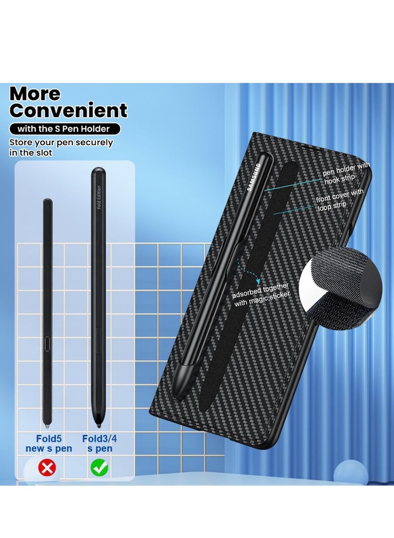 Excefore for Samsung Galaxy Z Fold 5 Case with S Pen Holder, Luxury Leather 360° Shockproof Protection Case, 2 Card Holder, Screen Protector, Hinge Protection, Wireless Charging, Leather Cover 5G 2023 - Image 3