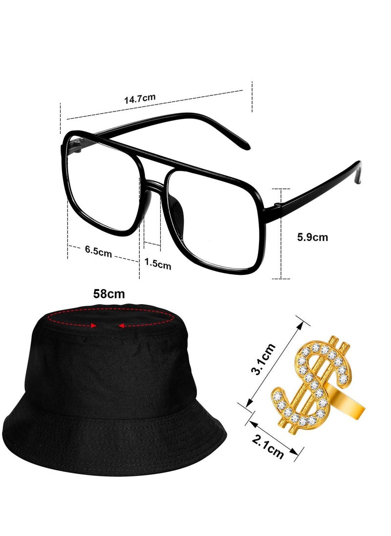 Excefore - 6 Pcs 80s 90s Hip Hop Costume Kit Inflatable Radio Boombox Phone Necklace Ring Sunglasses Hat Rapper Accessories - Image 1