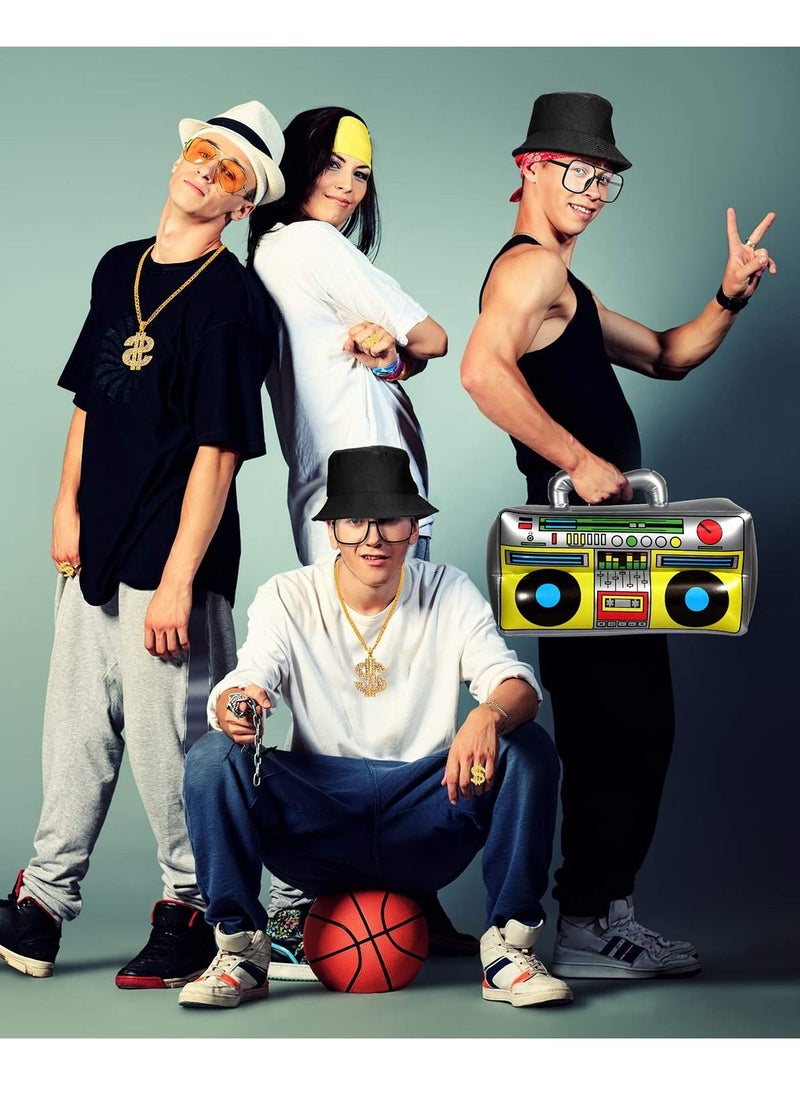 Excefore - 6 Pcs 80s 90s Hip Hop Costume Kit Inflatable Radio Boombox Phone Necklace Ring Sunglasses Hat Rapper Accessories - Image 1