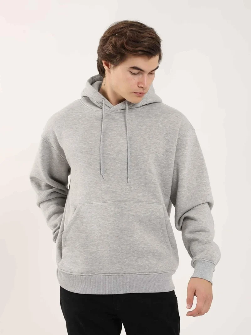 Dufy Gray Melange Men's Regular Fit Hooded Sweatshirt