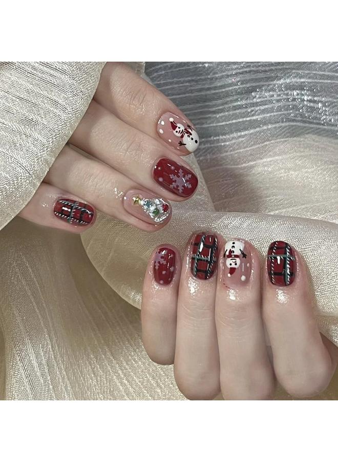 Bluejw Hand-Wearing Armor Christmas Foreign Trade Fake Nails Red Checkerboard Snowflake Cute Snowman Christmas Tree Wearing Armor - Image 2