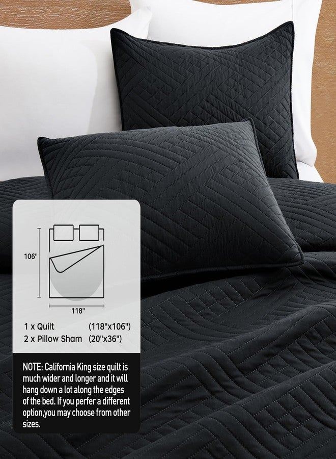 Lavsiry Black Quilt California King Size with Striped Pattern, Lightweight Soft Summer Microfiber Bedspread & Coverlet Bedding Set for All Seasons - 3 Piece(1 Quilt, 2 Pillow Shams) - Image 5