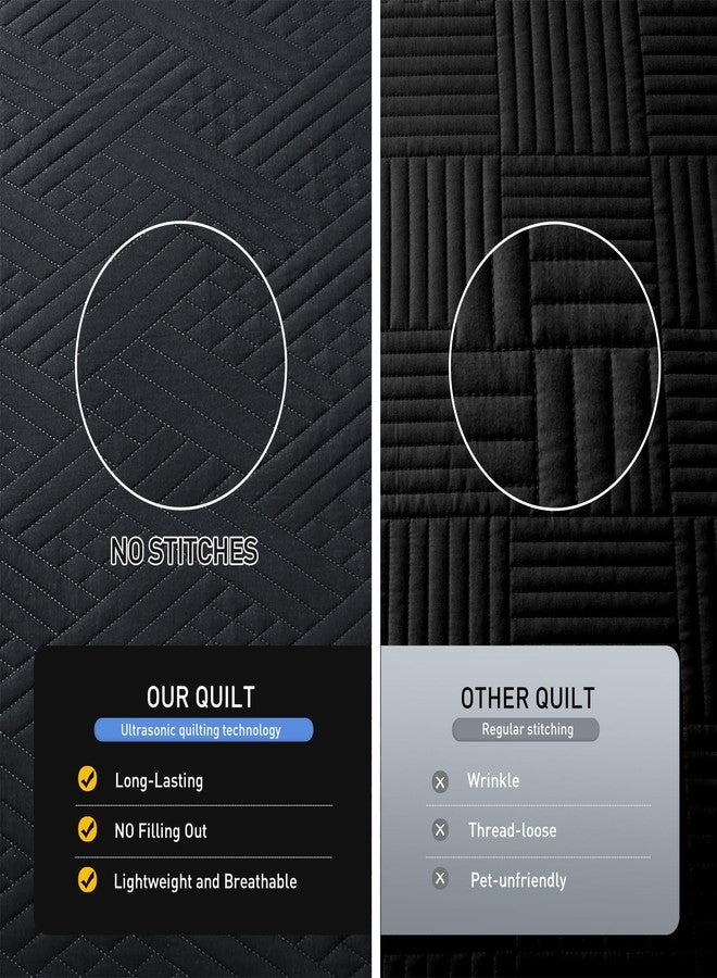 Lavsiry Black Quilt California King Size with Striped Pattern, Lightweight Soft Summer Microfiber Bedspread & Coverlet Bedding Set for All Seasons - 3 Piece(1 Quilt, 2 Pillow Shams) - Image 4