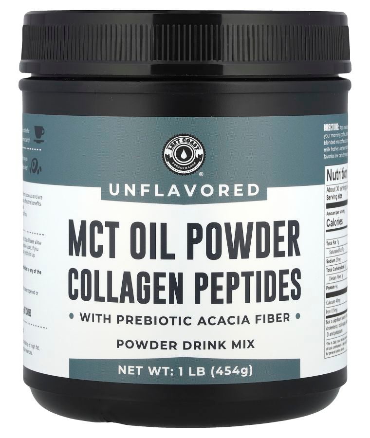 Left Coast Performance MCT Oil Powder Collagen Peptides with Prebiotic Acacia Fiber Unflavored 1 lb (454 g)