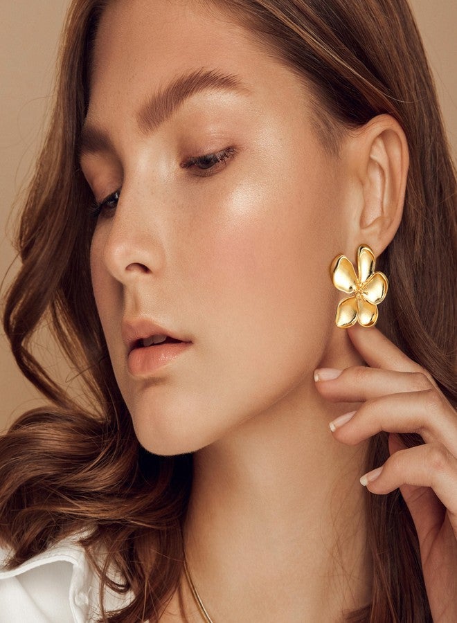 ORAZIO Gold Clip On Earrings for Women Trendy Non Piercing Flower Dangle Earrings Floral Earring 14K Gold Plated Lightweight Earrings for Non-Pierced Ears Fake Earrings Set - Image 3