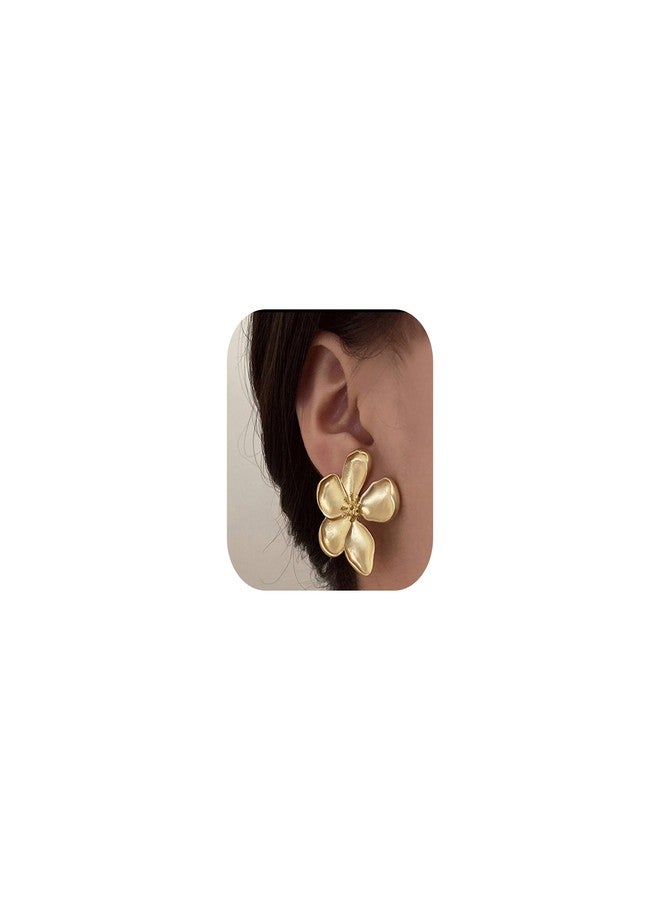 ORAZIO Gold Clip On Earrings for Women Trendy Non Piercing Flower Dangle Earrings Floral Earring 14K Gold Plated Lightweight Earrings for Non-Pierced Ears Fake Earrings Set - Image 1