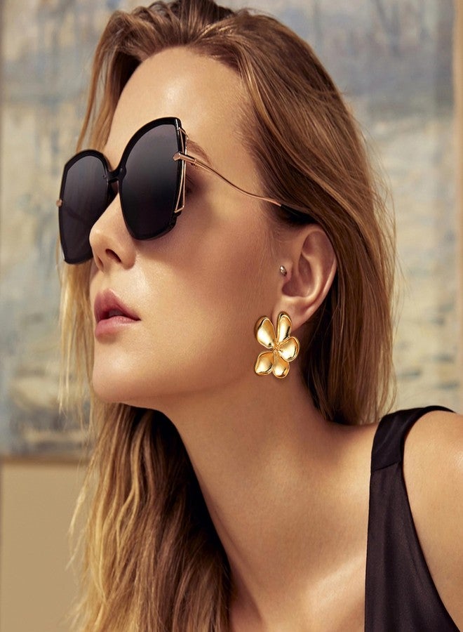 ORAZIO Gold Clip On Earrings for Women Trendy Non Piercing Flower Dangle Earrings Floral Earring 14K Gold Plated Lightweight Earrings for Non-Pierced Ears Fake Earrings Set - Image 5