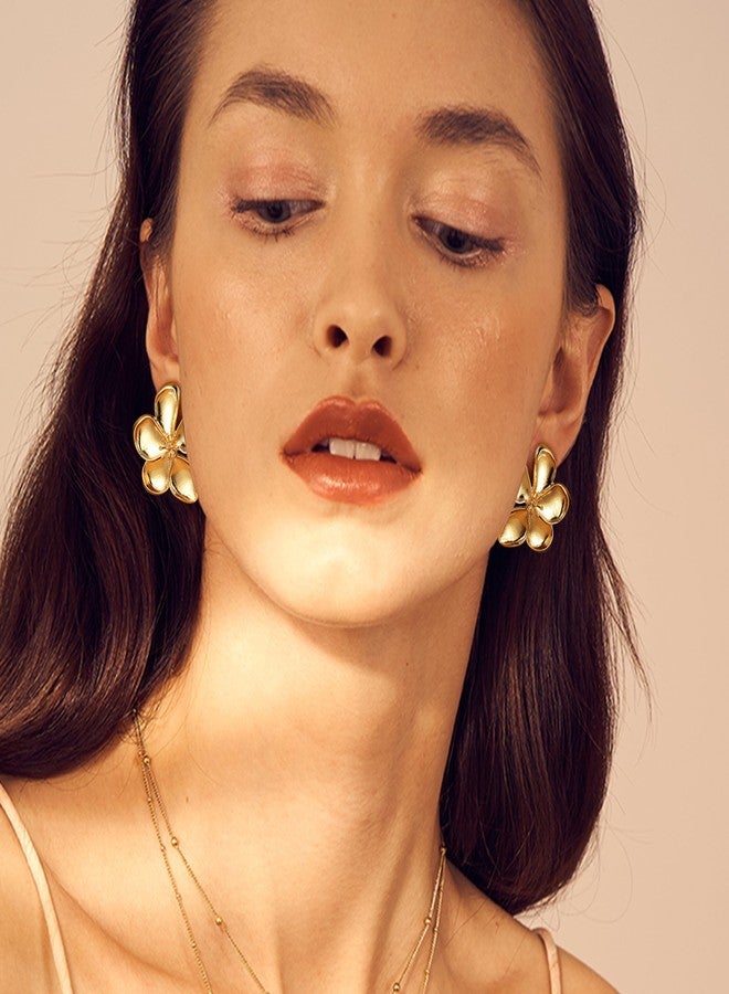ORAZIO Gold Clip On Earrings for Women Trendy Non Piercing Flower Dangle Earrings Floral Earring 14K Gold Plated Lightweight Earrings for Non-Pierced Ears Fake Earrings Set - Image 4