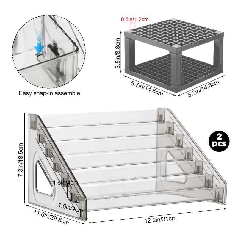 YEXEXINM 2 Pcs Clear Paint Organizer With Paint Brush Holder,7 Layers Acrylic Paint Organizer,Paint Storage Rack,Craft Paint Organizer Rack,Miniature Paint Holder for Paint Storage(Gray) - Image 2