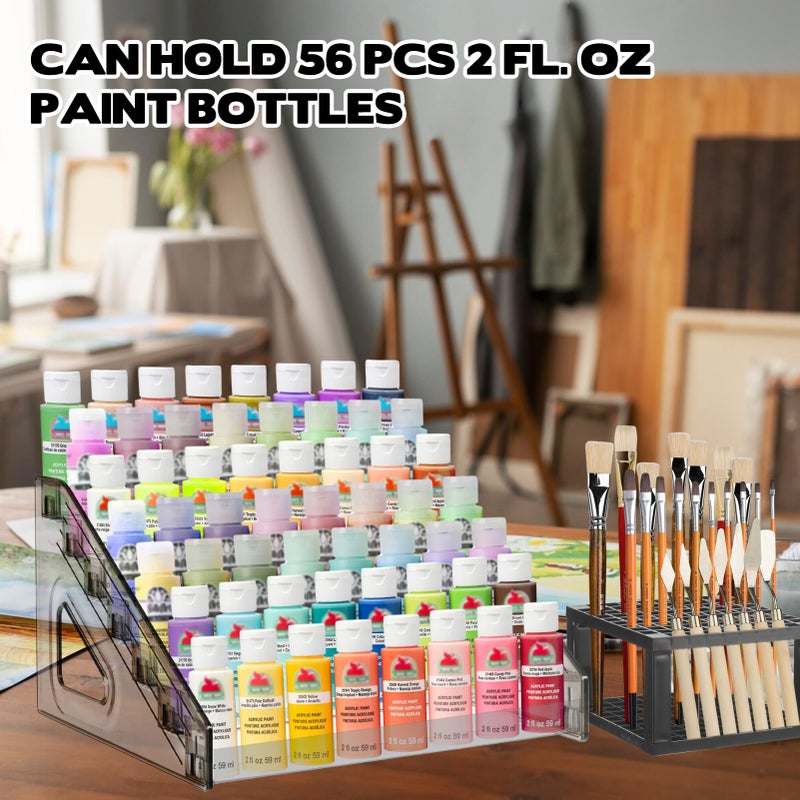 YEXEXINM 2 Pcs Clear Paint Organizer With Paint Brush Holder,7 Layers Acrylic Paint Organizer,Paint Storage Rack,Craft Paint Organizer Rack,Miniature Paint Holder for Paint Storage(Gray) - Image 5