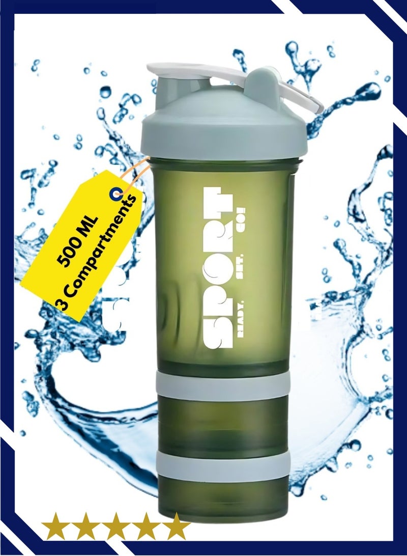 سبورت زجاجة شيكر البروتين، كوب خلاط مكمل محمول مع مخزن مسحوق للجري وركوب الدراجات واللياقة البدنية - Image 1